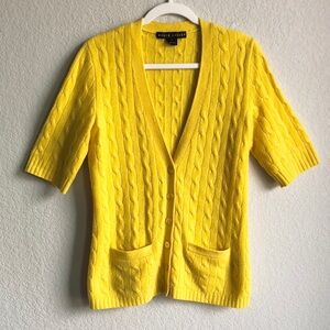 Ralph Lauren Black Label Cable Knit Half Sleeve Cashmere Cardigan Sweater Yellow